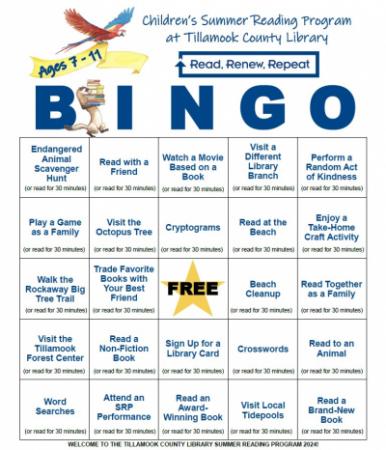 Kids Summer Reading BINGO Sheet for ages 7 to 11.